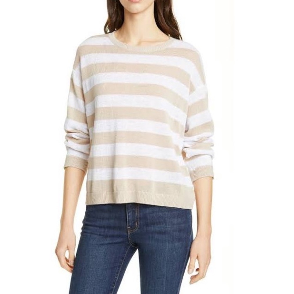 Eileen Fisher Crewneck Tunic in Natural & White